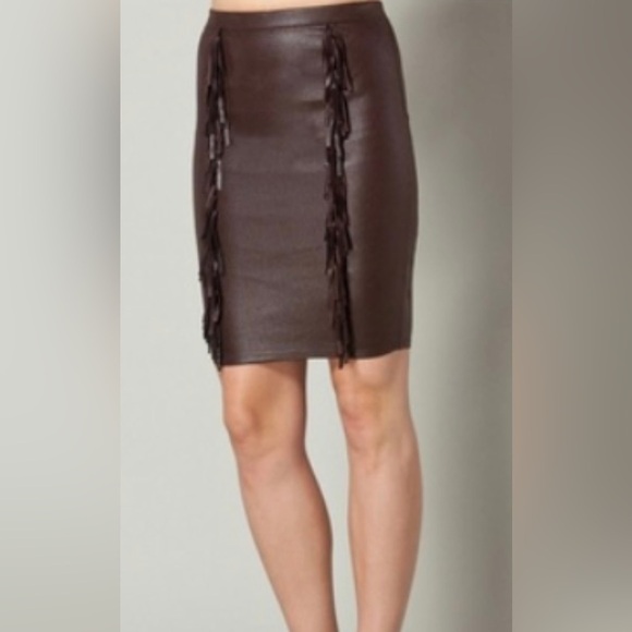 Hale Bob NWT black vegan leather fringe skirt - Picture 2 of 10